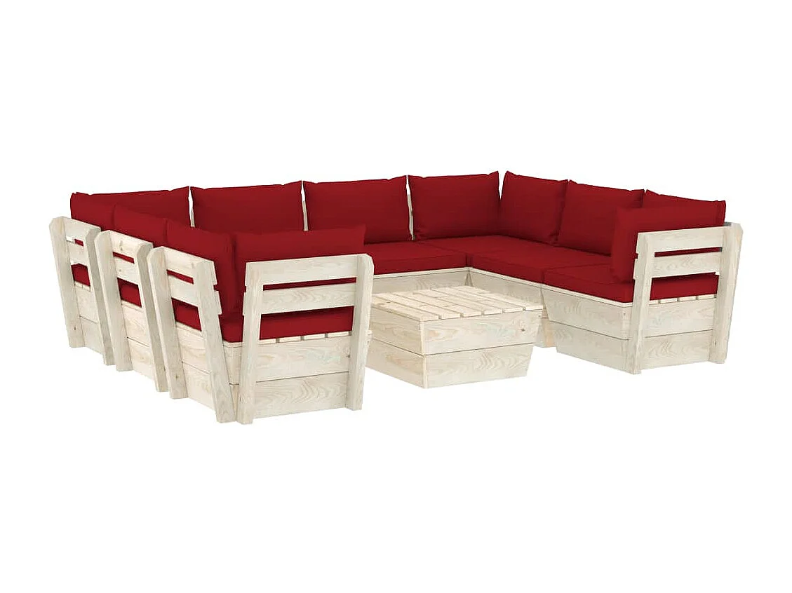 9 pz Set Salotti da Giardino su Pallet con Cuscini Legno Abete CFW67919