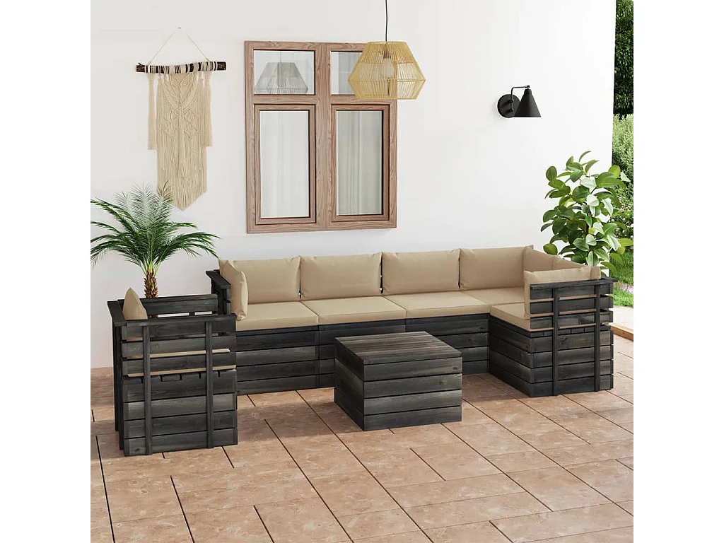 7 pz Set Salotti da Giardino su Pallet con Cuscini Massello Pino CFW30783