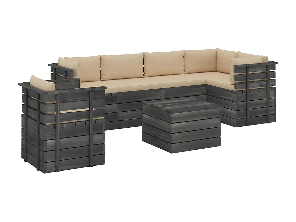 7 pz Set Salotti da Giardino su Pallet con Cuscini Massello Pino CFW30783
