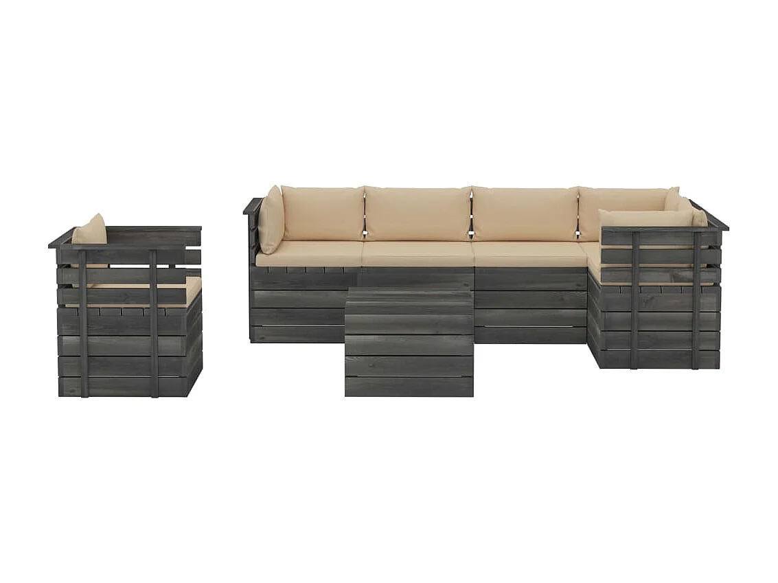 7 pz Set Salotti da Giardino su Pallet con Cuscini Massello Pino CFW30783