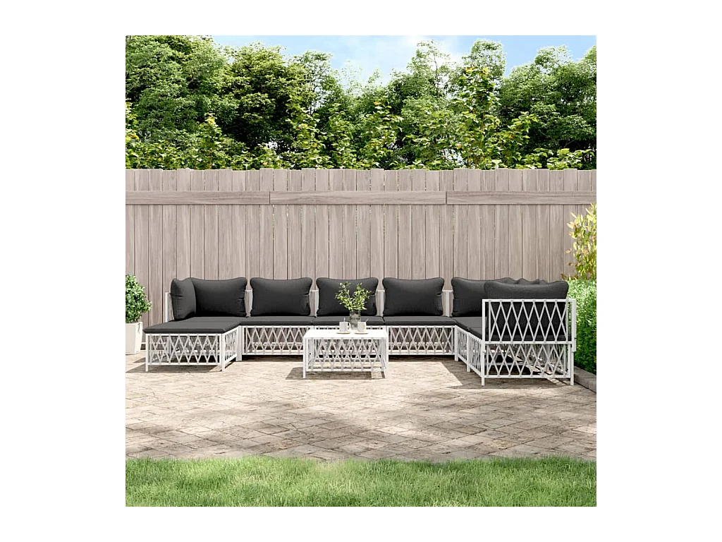 9 pz Set Salotti da Giardino con Cuscini in Acciaio Bianco CFW25129