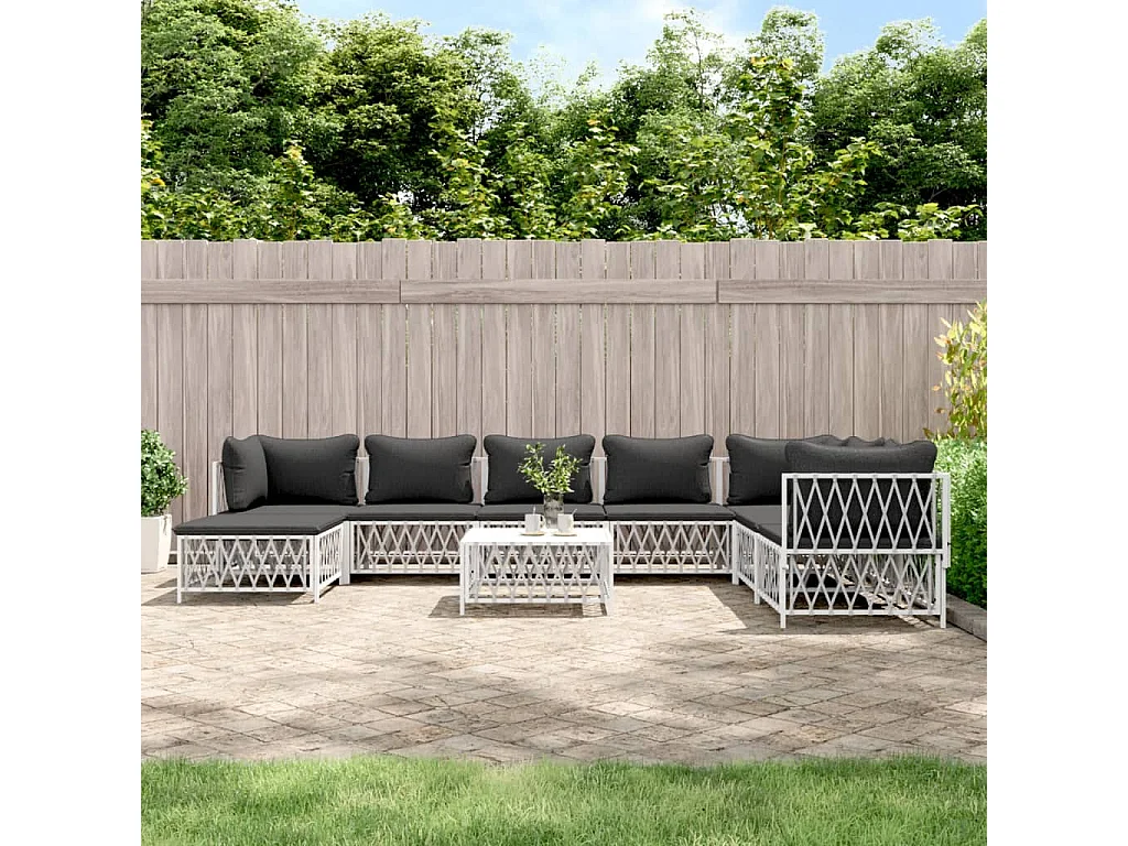 9 pz Set Salotti da Giardino con Cuscini in Acciaio Bianco CFW25129