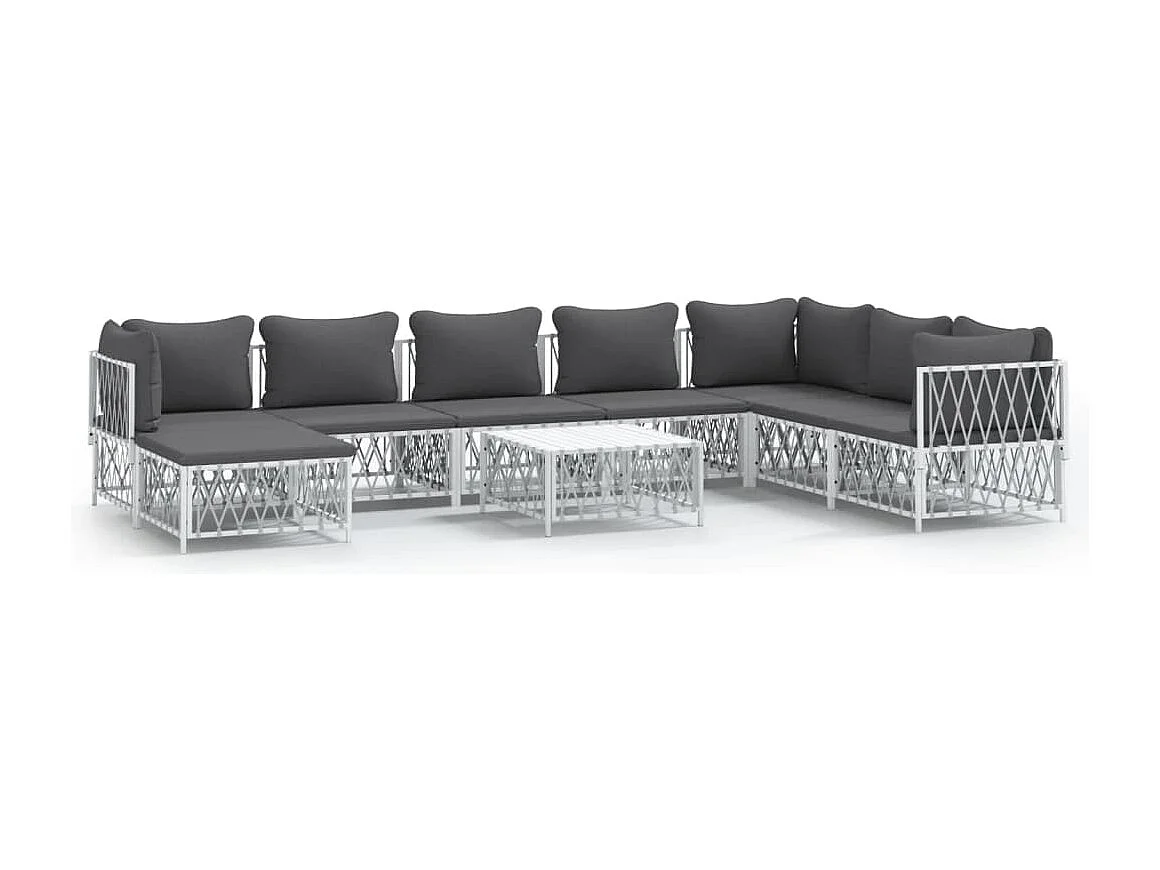 9 pz Set Salotti da Giardino con Cuscini in Acciaio Bianco CFW25129
