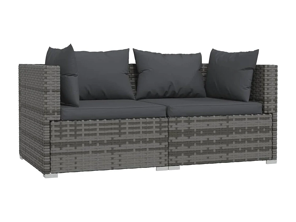 3-tlg. Garten-Sitzgruppe | Garten-Lounge-Set mit Kissen Grau Poly Rattan -GKD974725