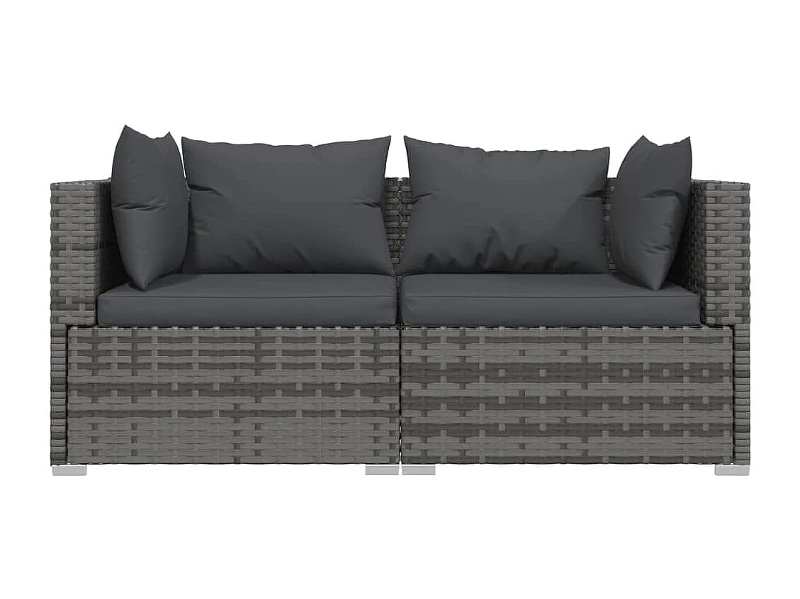 3-tlg. Garten-Sitzgruppe | Garten-Lounge-Set mit Kissen Grau Poly Rattan -GKD974725