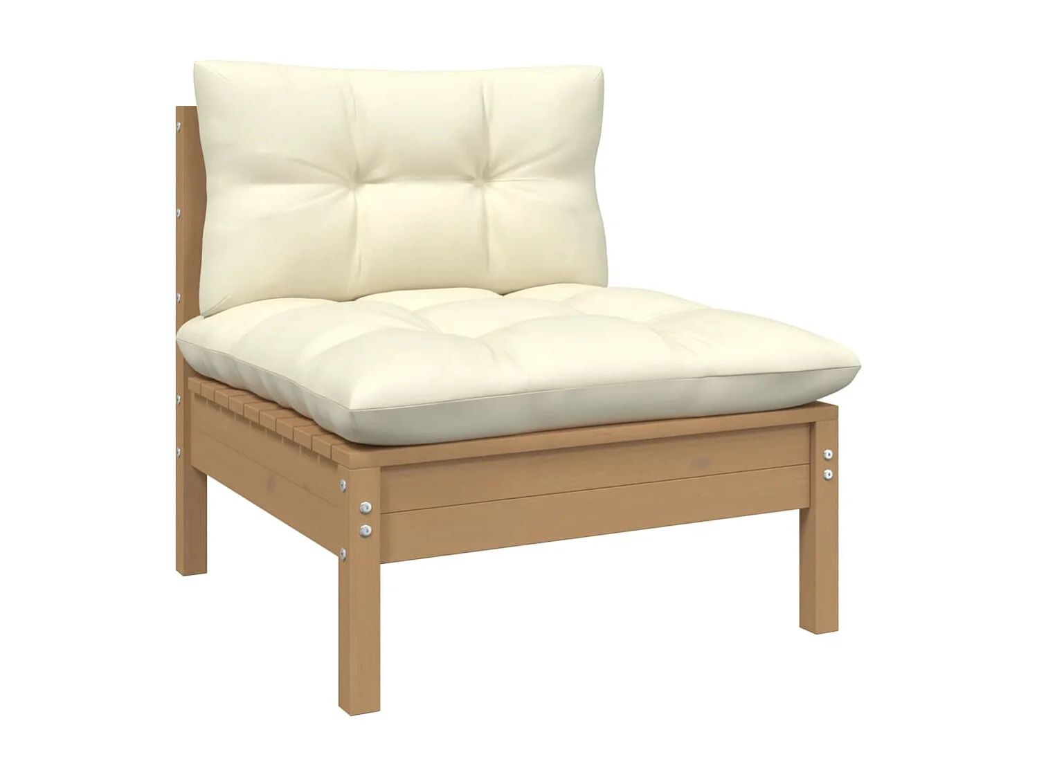 3-tlg. Garten-Sitzgruppe: Sofa + Tisch | Garten-Lounge-Set mit Creme Kissen Massivholz Kiefer -GKD559062
