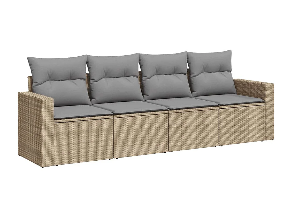 4-tlg. Garten-Sofagarnitur,Gartenmöbel-Set mit Kissen Beige Poly Rattan -gkd991193