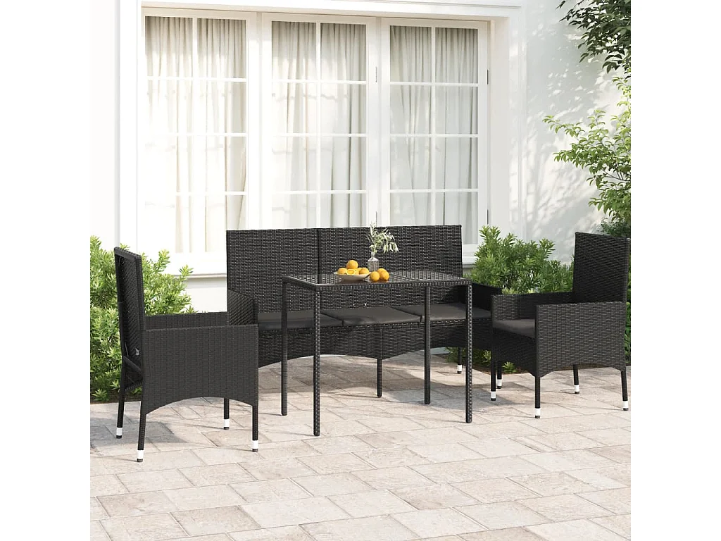 Set Salotti da Giardino 4 pz con Cuscini Nero in Polyrattan CFW48969