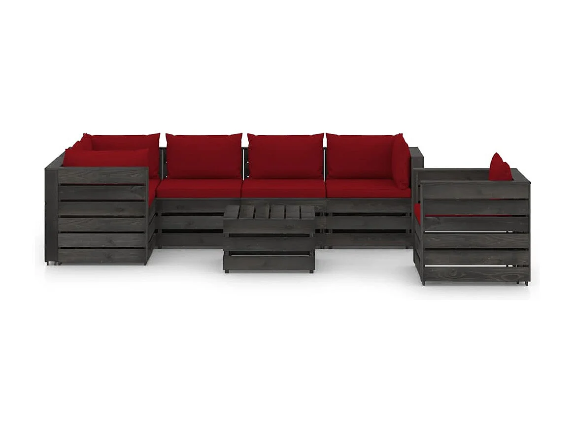 7 pz Set Salotti da Giardino con Cuscini Legno Impregnato Grigio CFW12676