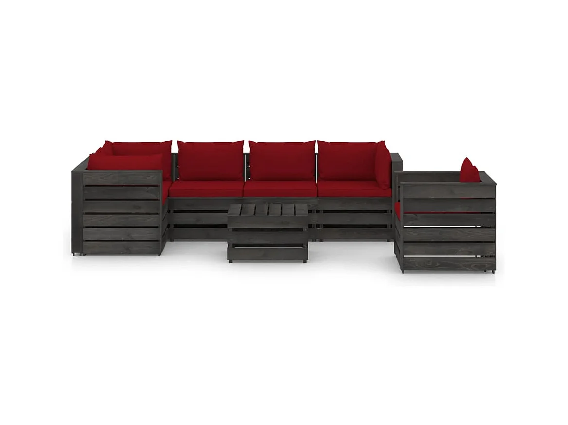 7 pz Set Salotti da Giardino con Cuscini Legno Impregnato Grigio CFW12676