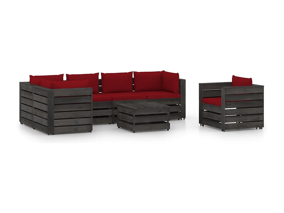 7 pz Set Salotti da Giardino con Cuscini Legno Impregnato Grigio CFW12676