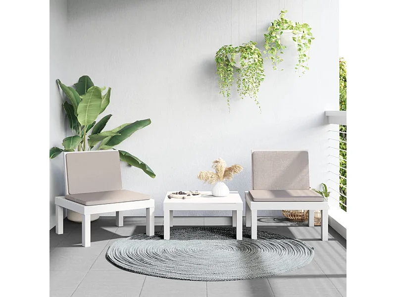 3-tlg. Garten-Sitzgruppe: Sonnenliege + Stühle + Tisch | Garten-Lounge-Set mit Kissen Weiß PP -GKD131629