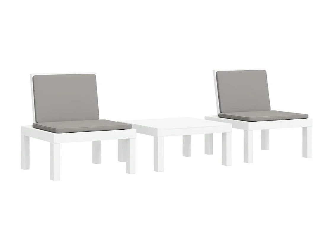 3-tlg. Garten-Sitzgruppe: Sonnenliege + Stühle + Tisch | Garten-Lounge-Set mit Kissen Weiß PP -GKD131629