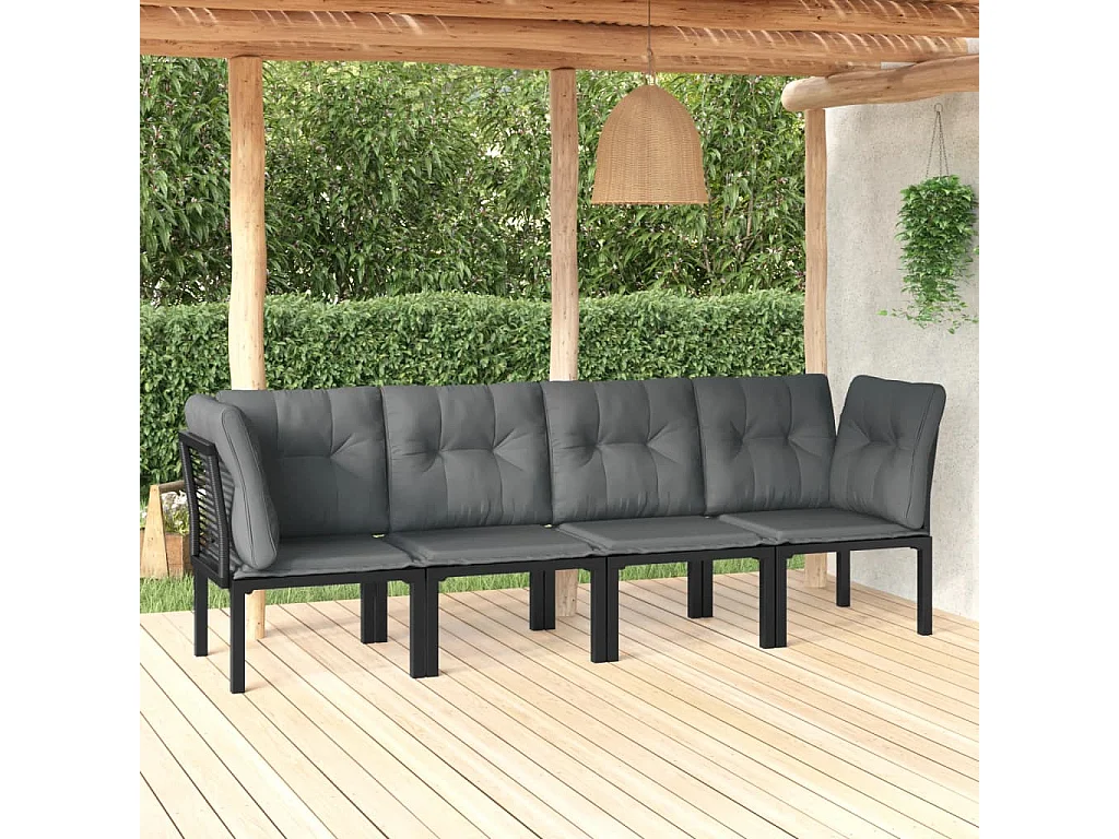 4-tlg. Garten-Sitzgruppe: Sofa + Tisch | Garten-Lounge-Set Schwarz und Grau Poly Rattan -GKD811198