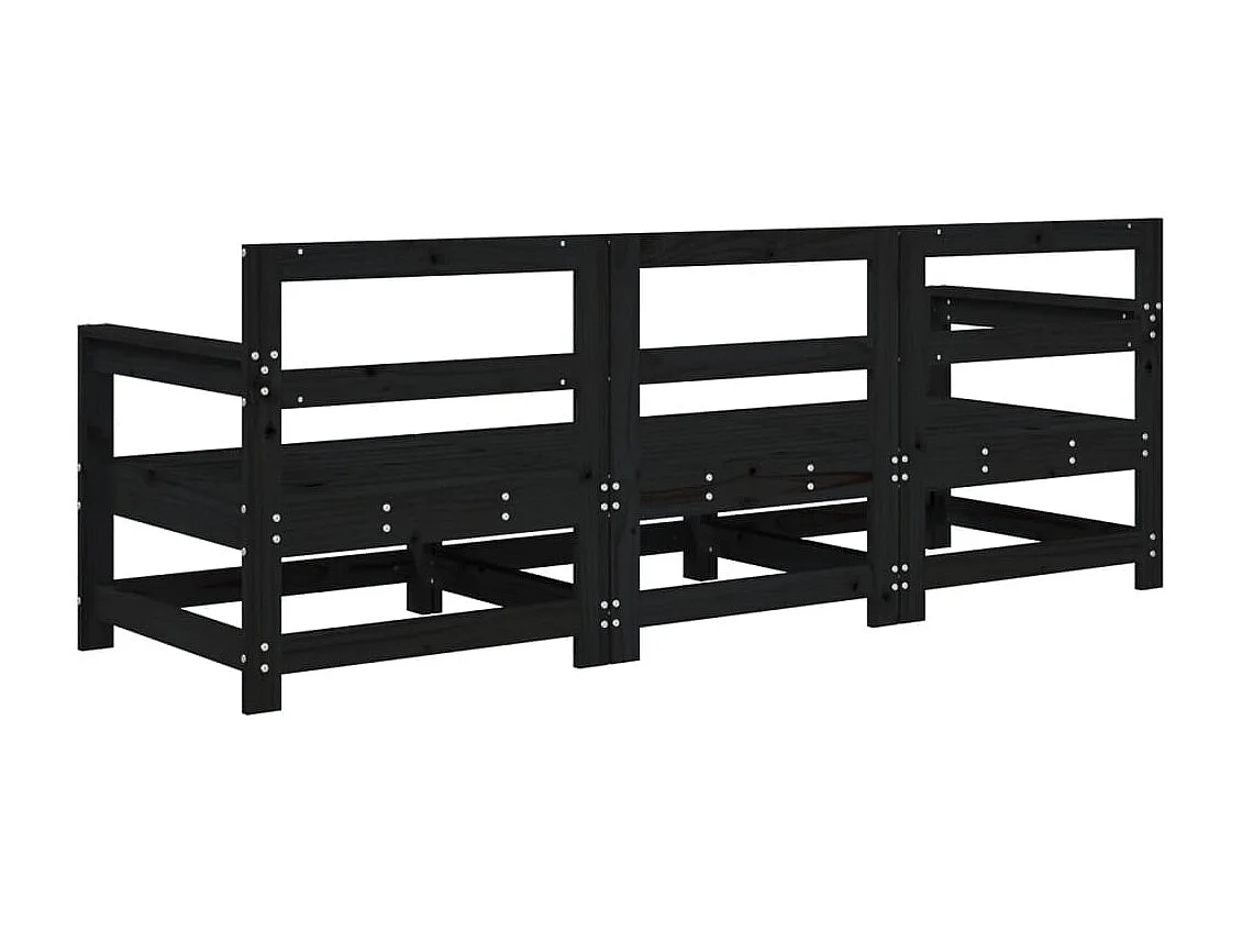 3-tlg. Garten-Sitzgruppe: Sofa + Tisch | Garten-Lounge-Set Schwarz Massivholz Kiefer -GKD202535