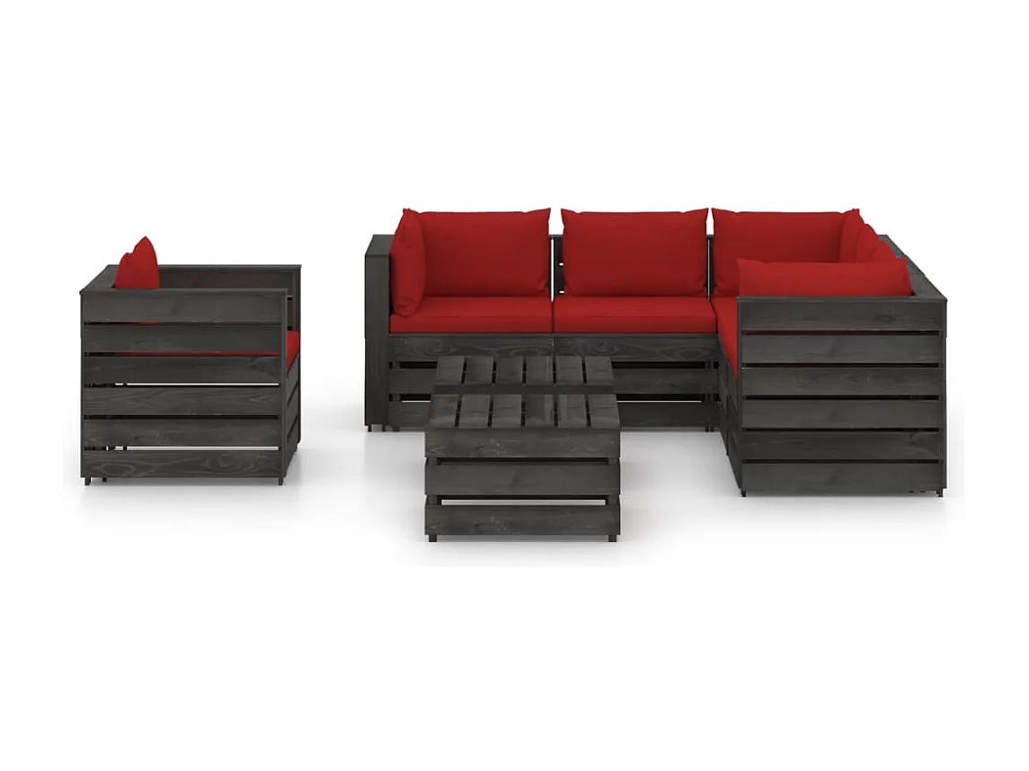 8 pz Set Salotti da Giardino con Cuscini Legno Impregnato Grigio CFW45106