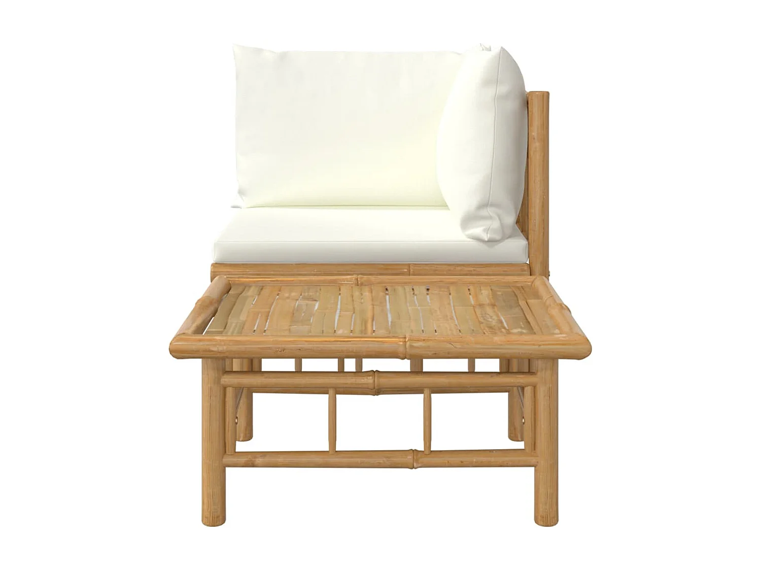 2-tlg. Garten-Sitzgruppe: Sofa + Tisch | Garten-Lounge-Set mit Cremeweißen Kissen Bambus -GKD805225