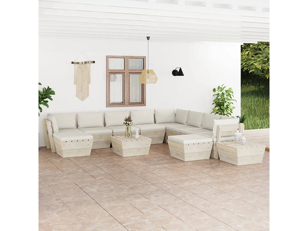 Set Salotti da Giardino su Pallet 12 pz con Cuscini Legno Abete CFW88751