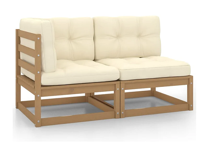 2tlg. Garten-Sitzgruppe | Garten-Lounge-Set mit Kissen Honigbraun Massivholz Kiefer -GKD547515