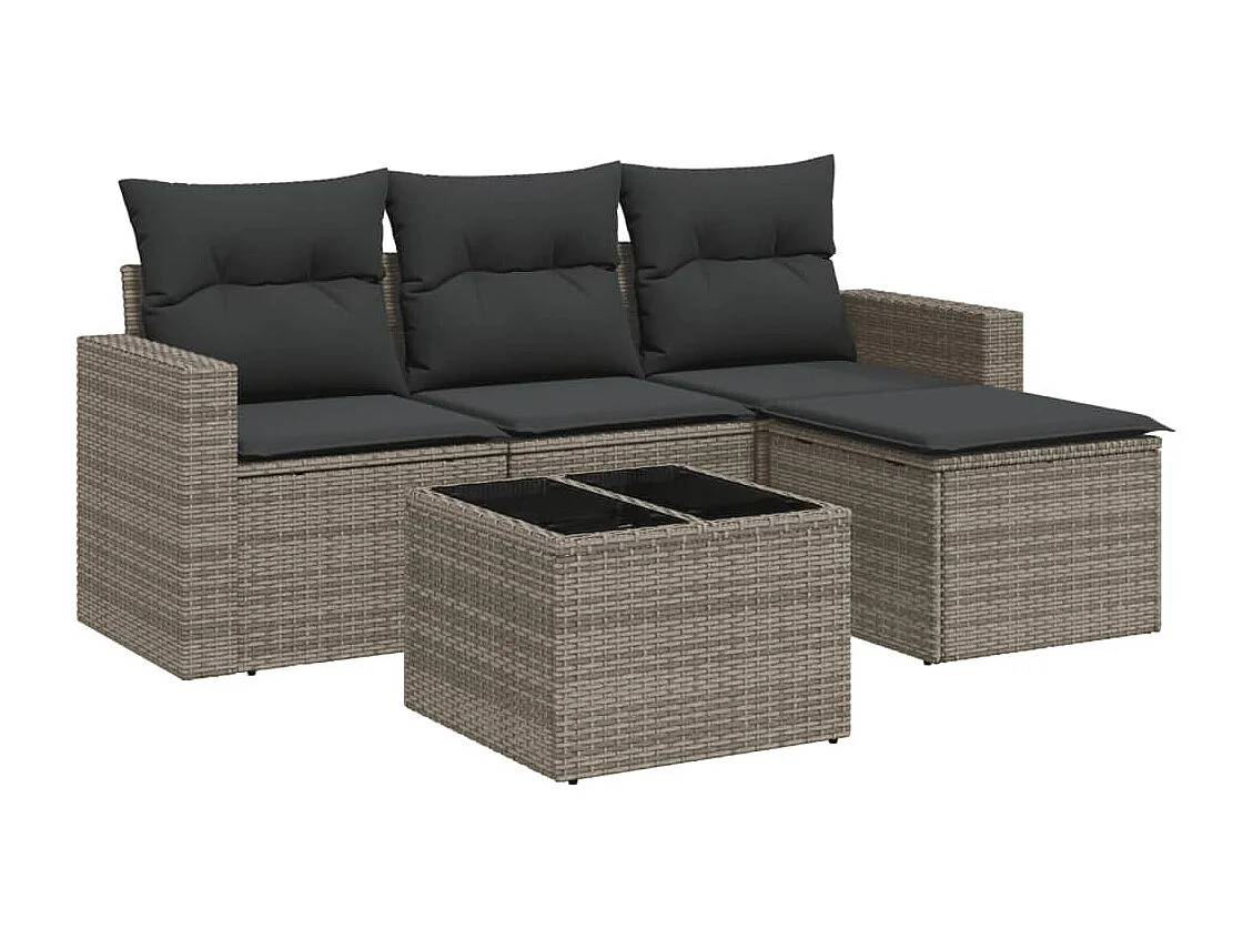 Salon de jardin 5 pcs avec coussins gris résine tressée BE34582