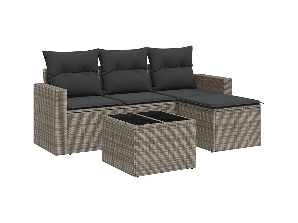 5-tlg. Garten-Sofagarnitur,Gartenmöbel-Set mit Kissen Grau Poly Rattan -gkd138261