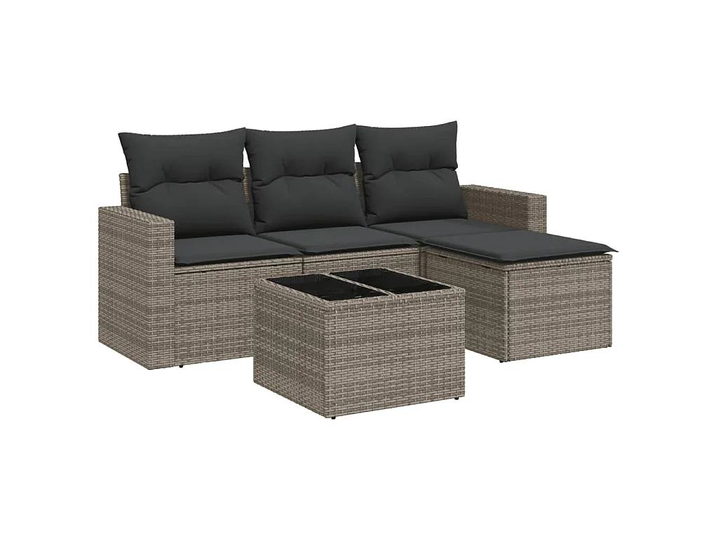 5-tlg. Garten-Sofagarnitur,Gartenmöbel-Set mit Kissen Grau Poly Rattan -gkd138261