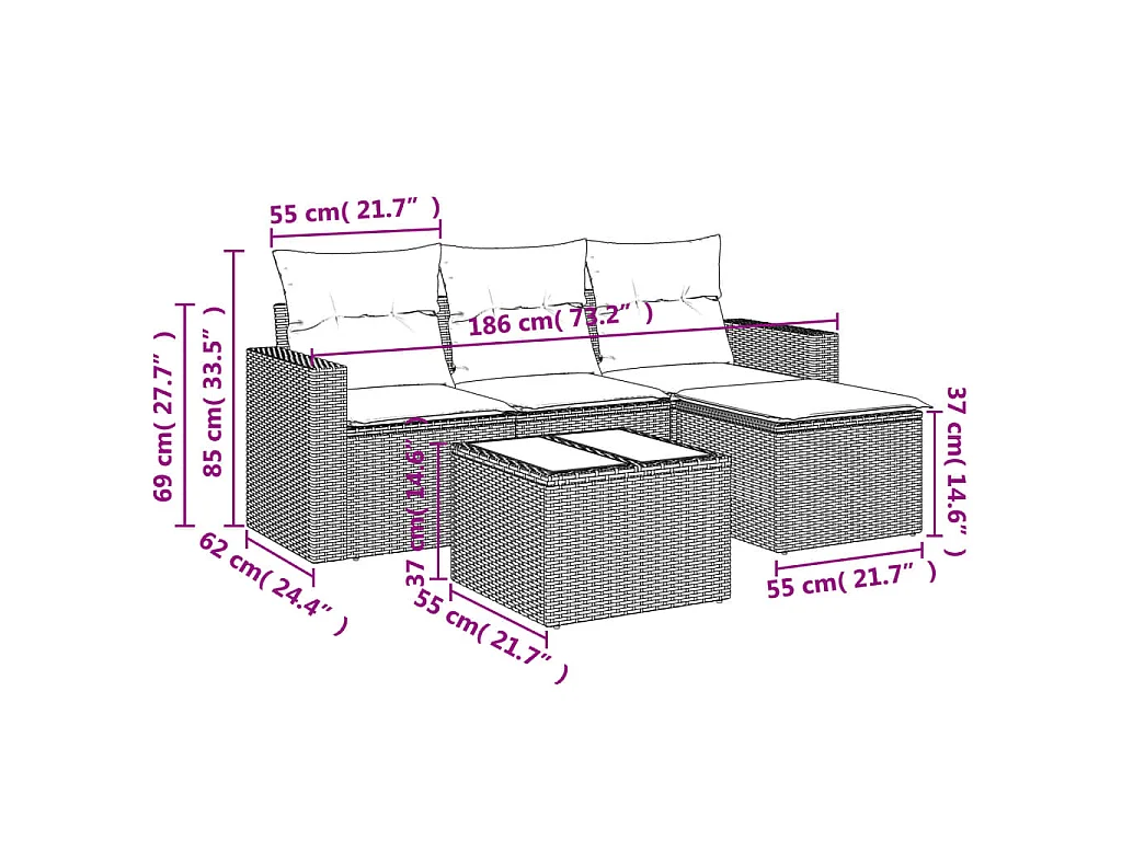 5-tlg. Garten-Sofagarnitur,Gartenmöbel-Set mit Kissen Grau Poly Rattan -gkd138261