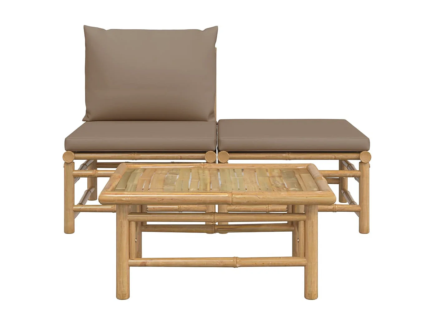 3-tlg. Garten-Sitzgruppe: Sofa + Tisch | Garten-Lounge-Set mit Taupe Kissen Bambus -GKD938222