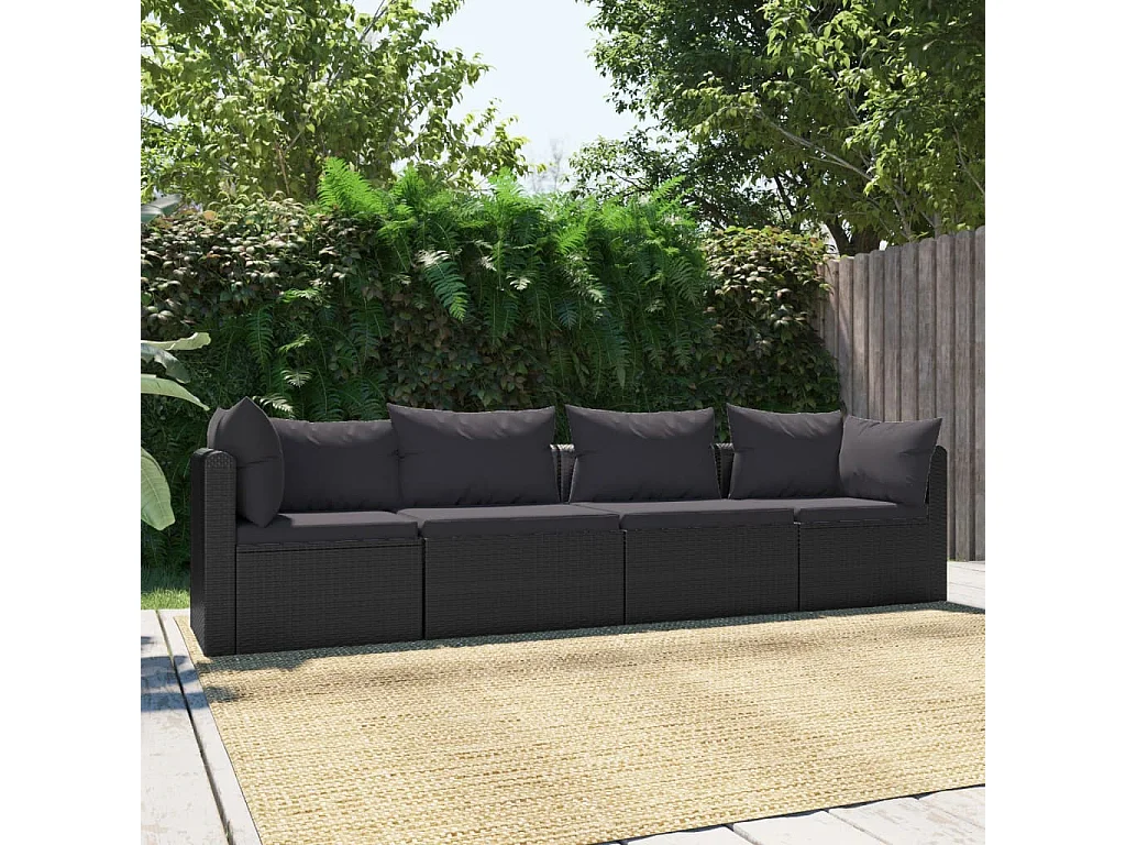 Canapés de jardin 4 pcs avec coussins Résine tressée Noir BE83293