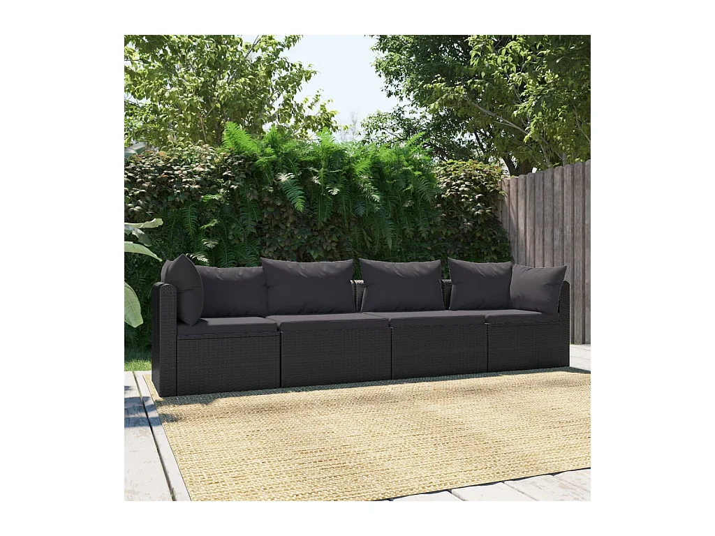 Canapés de jardin 4 pcs avec coussins Résine tressée Noir BE83293