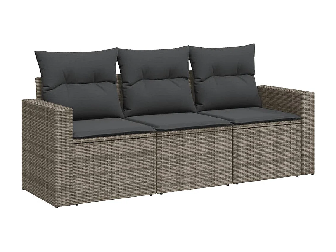 3-tlg. Garten-Sofagarnitur,Gartenmöbel-Set mit Kissen Grau Poly Rattan -gkd635137