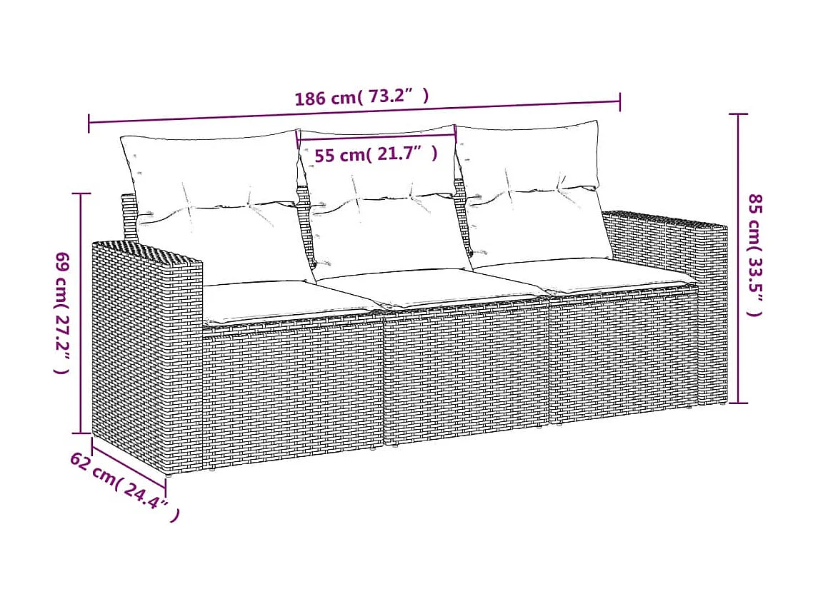 3-tlg. Garten-Sofagarnitur,Gartenmöbel-Set mit Kissen Grau Poly Rattan -gkd635137