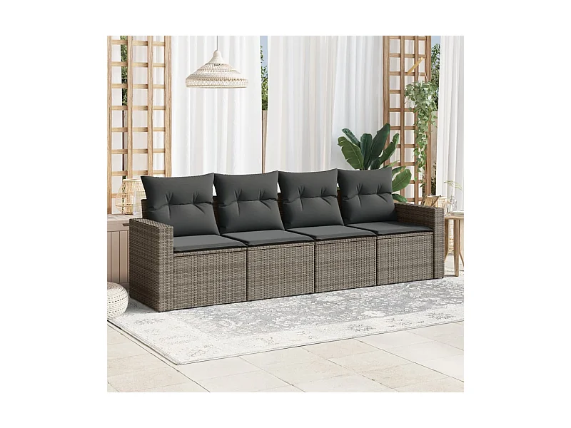 4-tlg. Garten-Sofagarnitur,Gartenmöbel-Set mit Kissen Grau Poly Rattan -gkd903470