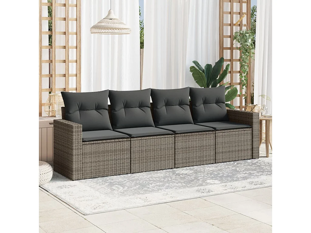 Salon de jardin 4 pcs avec coussins gris résine tressée BE34094