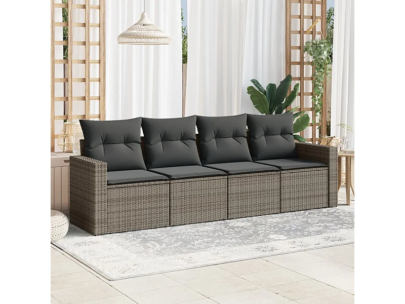 4-delige Loungeset met kussens poly rattan grijs NL63468