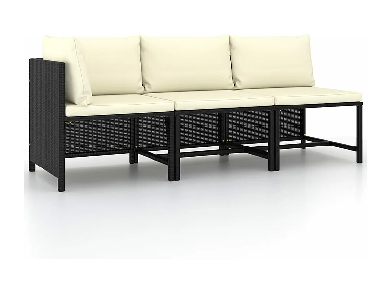 3-tlg. Garten-Sofagarnitur,Gartenmöbel-Set mit Auflagen Schwarz Poly Rattan -gkd914458