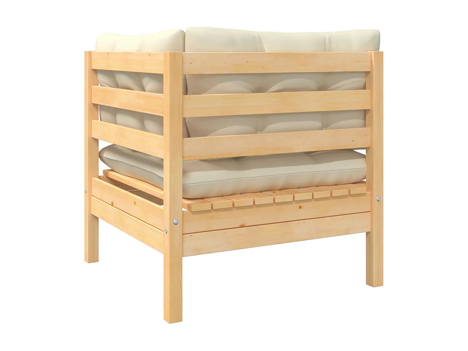 3-tlg. Garten-Sitzgruppe: Sofa + Tisch | Garten-Lounge-Set mit Kissen in Creme Massivholz Kiefer -GKD878091