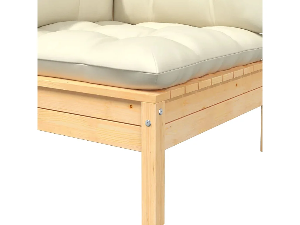 3-tlg. Garten-Sitzgruppe: Sofa + Tisch | Garten-Lounge-Set mit Kissen in Creme Massivholz Kiefer -GKD878091