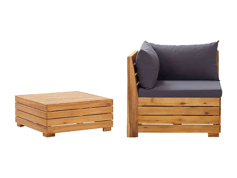 2-tlg. Garten-Sitzgruppe: Sofa + Tisch | Garten-Lounge-Set mit Kissen Massivholz Akazie -GKD848926