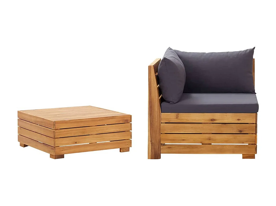 2-tlg. Garten-Sitzgruppe: Sofa + Tisch | Garten-Lounge-Set mit Kissen Massivholz Akazie -GKD848926