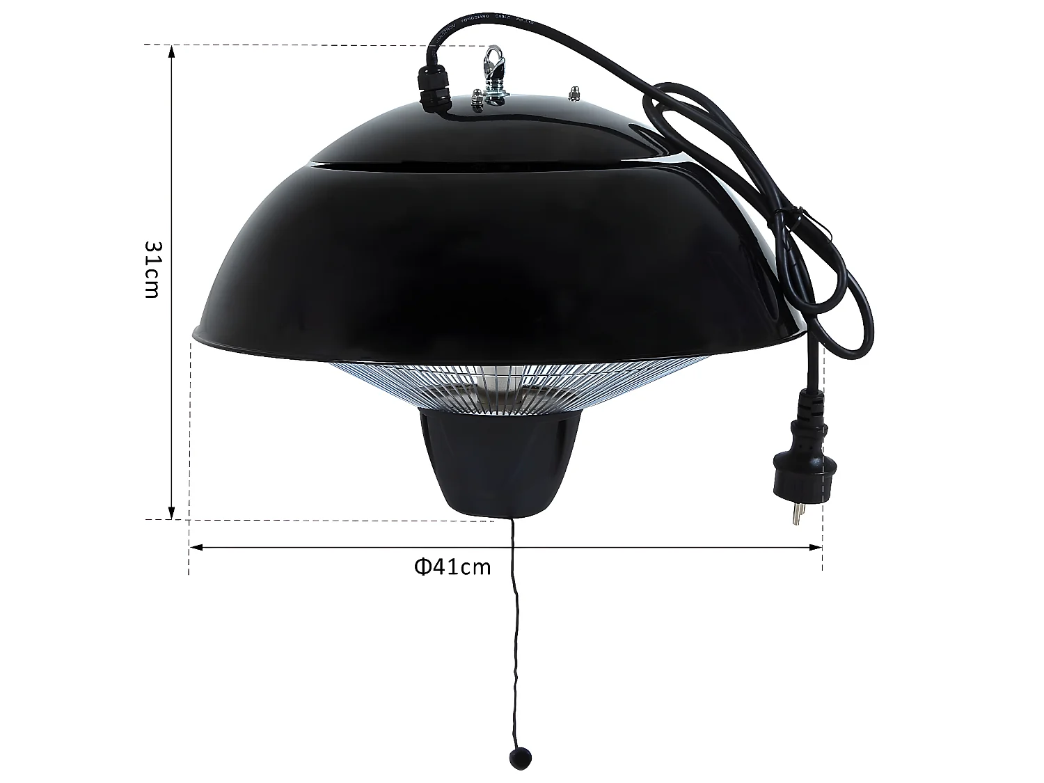 Outsunny chauffage radiant suspendu chauffage infrarouge à quartz 1500 W capacité 9 m² dim. Ø 41 x 31H cm noir