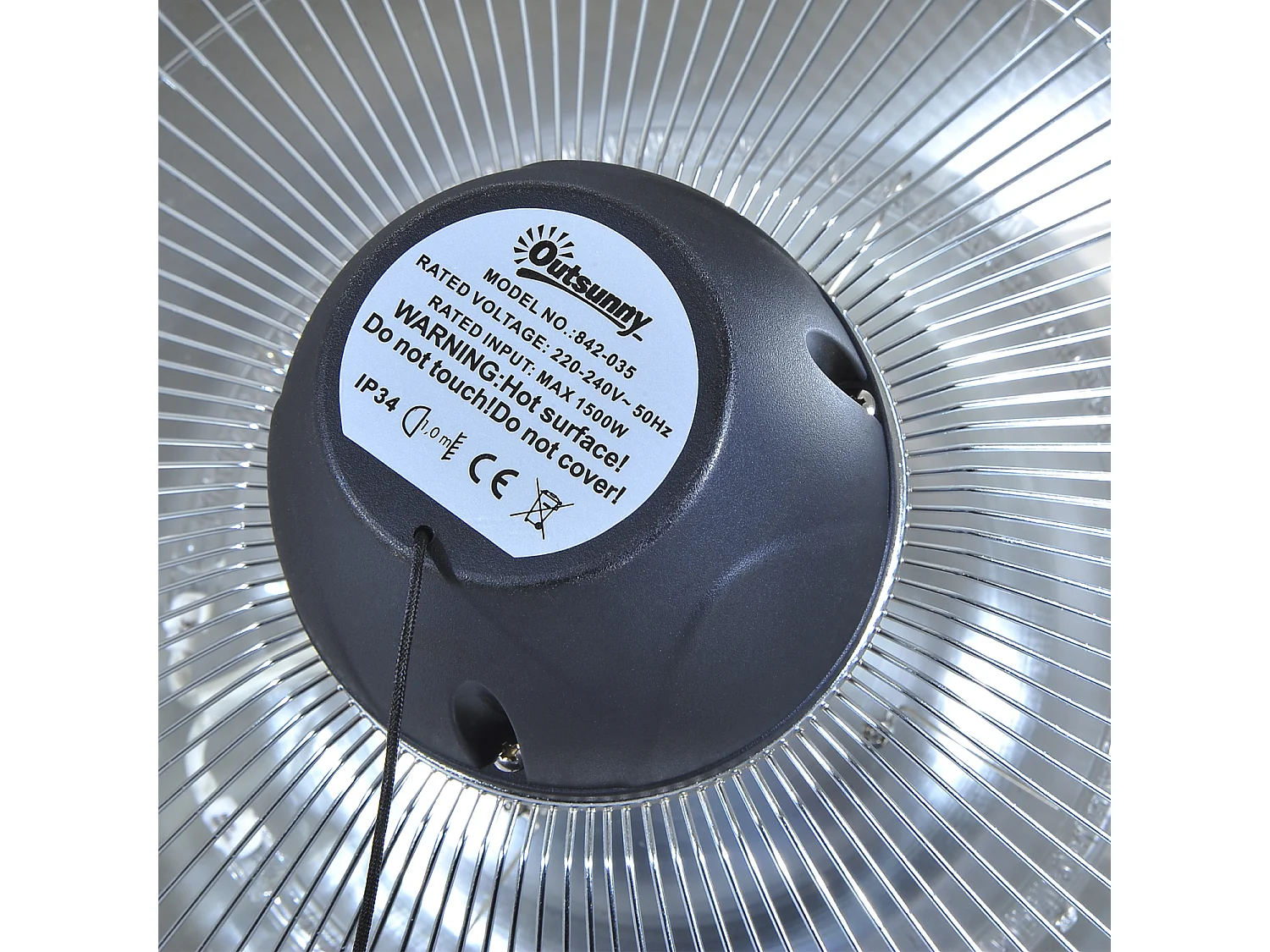 Outsunny chauffage radiant suspendu chauffage infrarouge à quartz 1500 W capacité 9 m² dim. Ø 41 x 31H cm noir