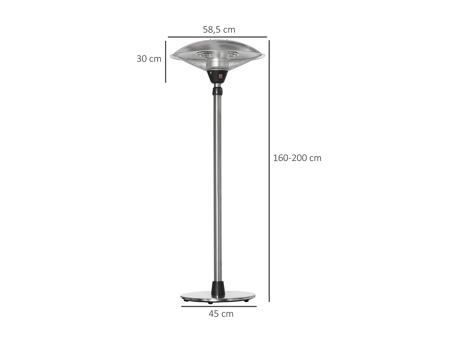 Parasol chauffant infrarouge à quartz 3000 W max. - hauteur réglable Ø 58,5 x 160-200H cm - chauffage radiant sur pied - puissance réglable