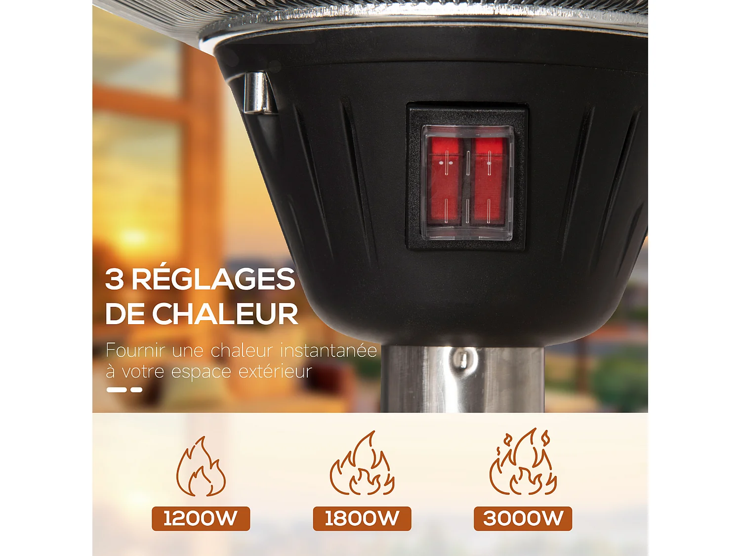 Parasol chauffant infrarouge à quartz 3000 W max. - hauteur réglable Ø 58,5 x 160-200H cm - chauffage radiant sur pied - puissance réglable