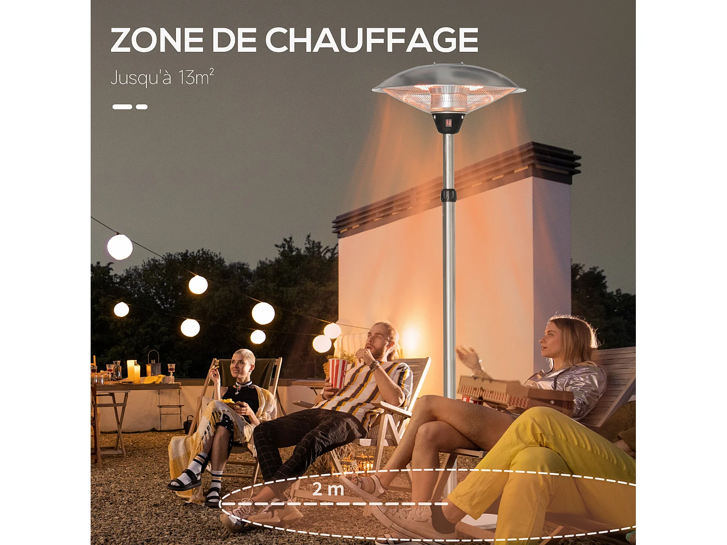 Parasol chauffant infrarouge à quartz 3000 W max. - hauteur réglable Ø 58,5 x 160-200H cm - chauffage radiant sur pied - puissance réglable