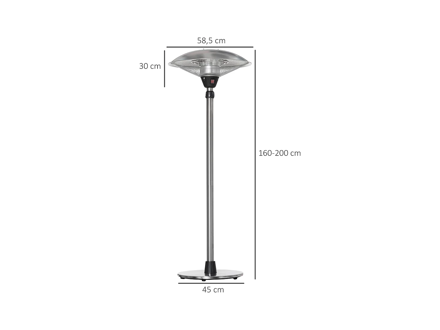 Parasol chauffant infrarouge à quartz 3000 W max. - hauteur réglable Ø 58,5 x 160-200H cm - chauffage radiant sur pied - puissance réglable