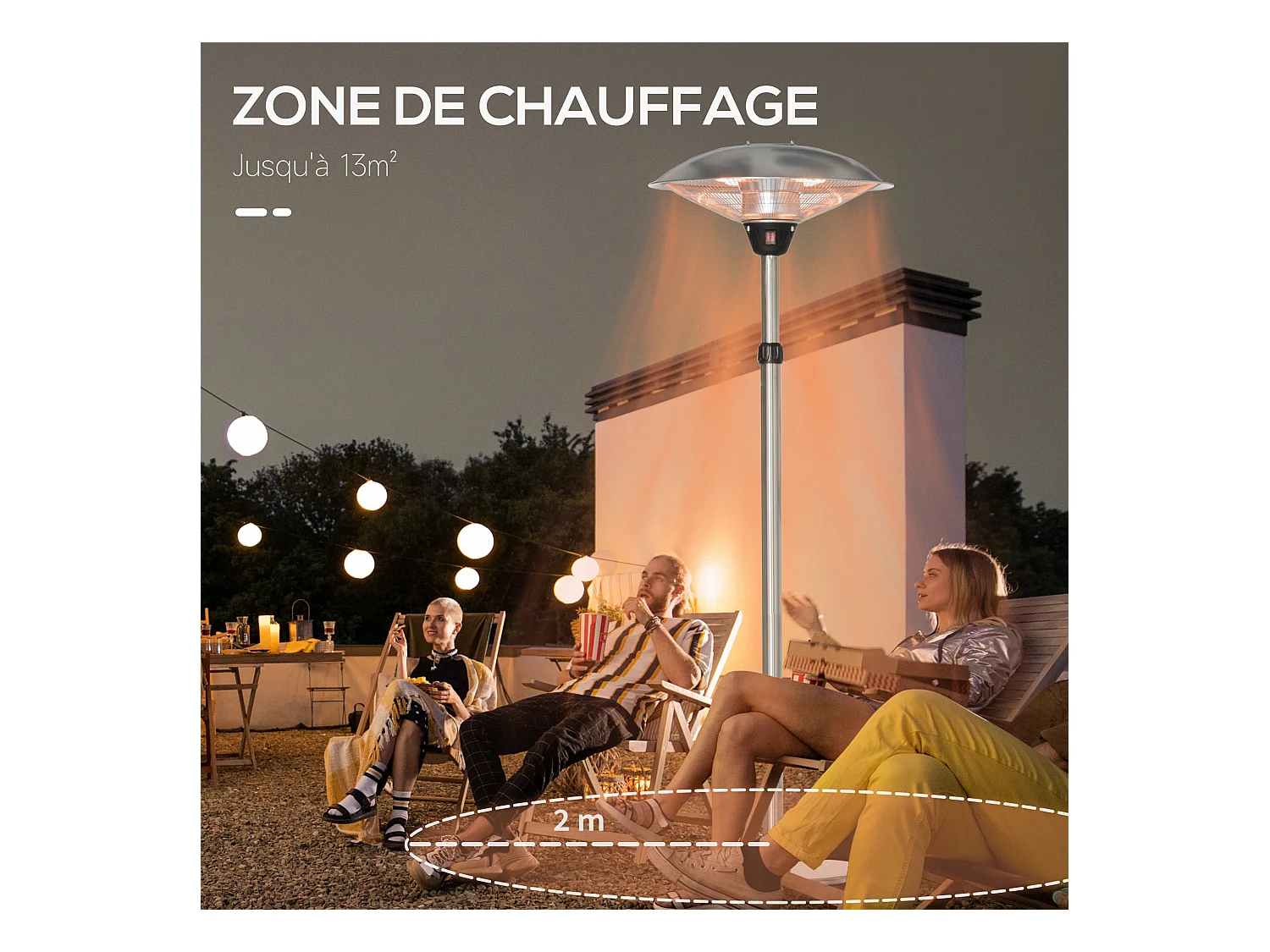 Parasol chauffant infrarouge à quartz 3000 W max. - hauteur réglable Ø 58,5 x 160-200H cm - chauffage radiant sur pied - puissance réglable