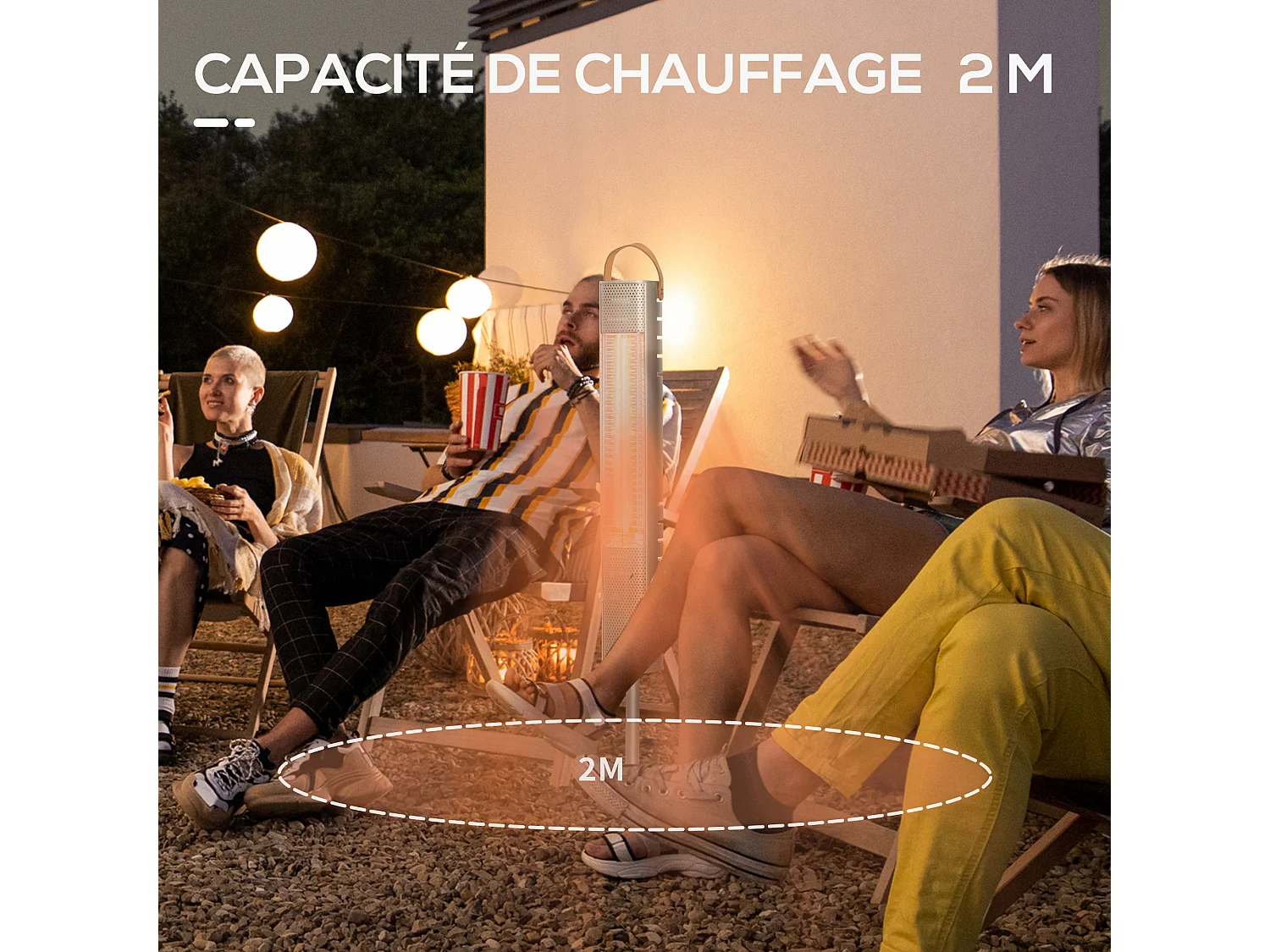 Chauffage extérieur infrarouge 1500 W - chauffage radiant sur pied avec poignée - dim. Ø 21 x 75H cm - alliage alu.