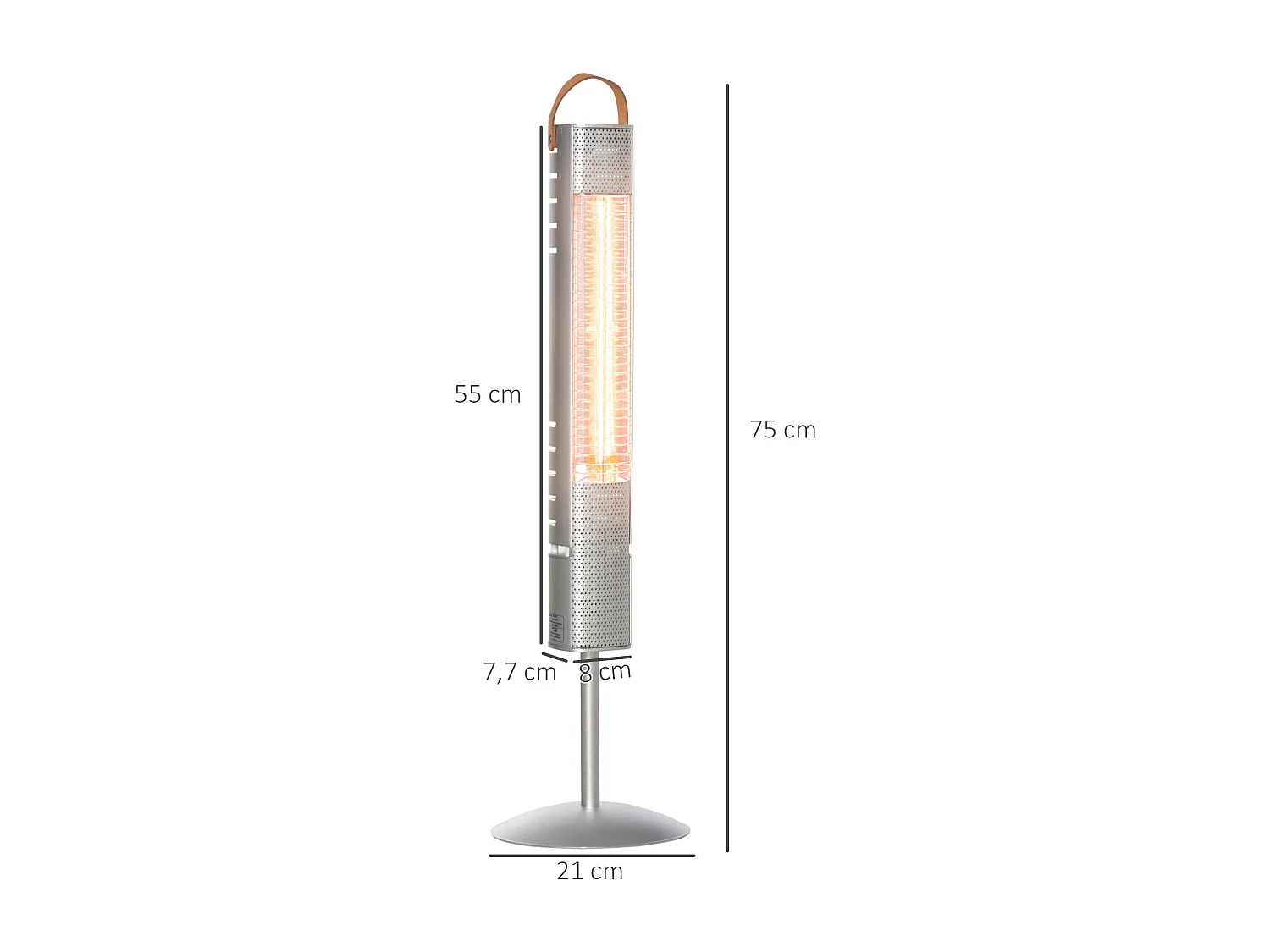 Chauffage extérieur infrarouge 1500 W - chauffage radiant sur pied avec poignée - dim. Ø 21 x 75H cm - alliage alu.
