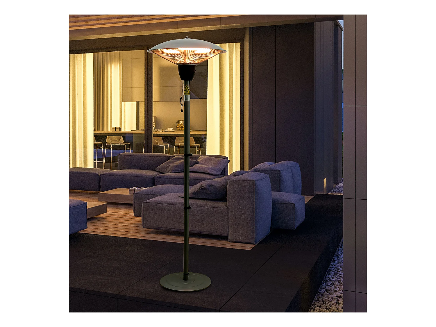 Outsunny Parasol chauffant infrarouge à quartz Ø 44 x 190 cm chauffage radiant sur pied 1500 W métal gris